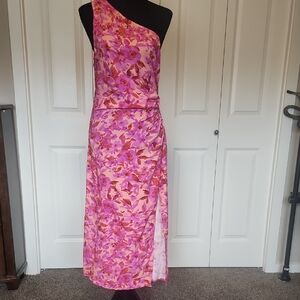 Cupshe Pink & Coral Floral One-Shoulder Maxi Dress With Side Cut-out